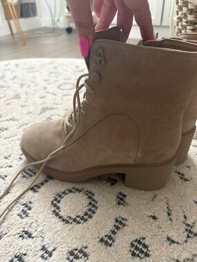 AEROSOLES Taupe Suede Lace-Up Ankle Boots